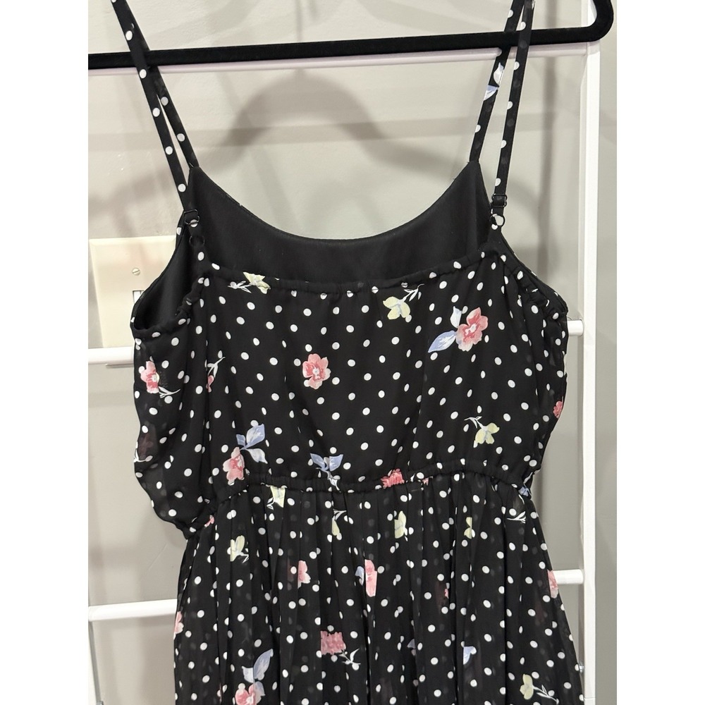 ELLE Black Polka Dot Floral Sundress Boho Feminine Vacation Wear Garden M - Picture 6 of 7